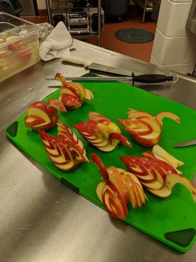 seven completed apple swans