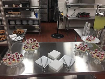 Refreshments displayed on table in Culinary Arts kitchen.