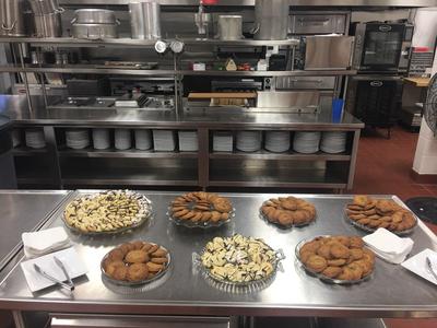 Cookies displayed in culinary arts kitchen.