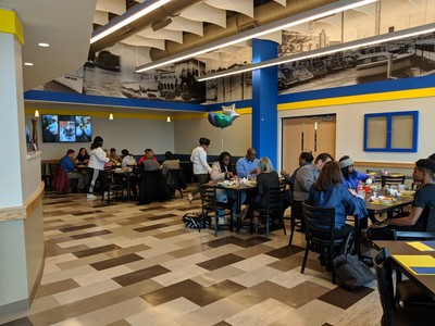 Picture of the entire restaurant filled with patrons for the student of the month lunch